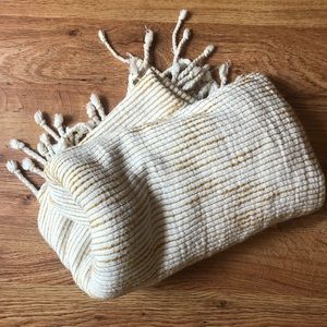Anthropologie Throw Blanket Cotton Yellow & White
